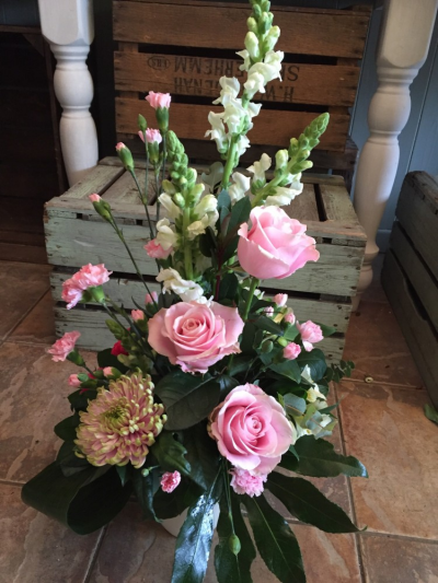 Modern Arrangement - A contemporary arrangement of pinks and creams combined with unusual foliage. Order this item before 2pm for same day delivery by Hearts and Flowers in Cardiff and surrounding areas.
Fine Print: Every bouquet is hand made and delivered by the local florist. Pictures shown are recent examples of an actual arrangement that were designed by talented florists and later sent out to a customer just like you! Please note that each individual florist cannot guarantee what the flower varieties or colours will be, they do guarantee that your specific arrangement will be fresh, beautiful and that your recipient will love it! Modern Arrangement - A contemporary arrangement of pinks and creams combined with unusual foliage. Order this item before 2pm for same day delivery by Hearts and Flowers in Cardiff and surrounding areas.
Fine Print: Every bouquet is hand made and delivered by the local florist. Pictures shown are recent examples of an actual arrangement that were designed by talented florists and later sent out to a customer just like you! Please note that each individual florist cannot guarantee what the flower varieties or colours will be, they do guarantee that your specific arrangement will be fresh, beautiful and that your recipient will love it!