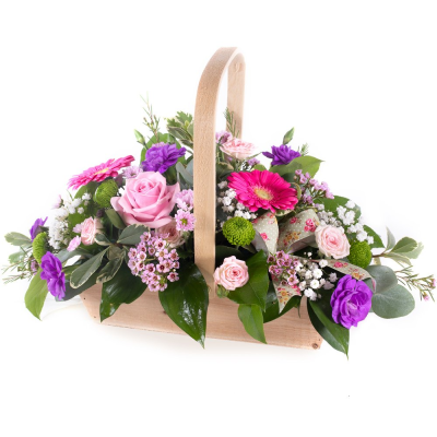 Bon Bon - Shower them with love with this cutesy collection of seasonal flowers in pretty pastels. Beautifully arranged and stylishly presented in a traditional basket. Bon Bon - Shower them with love with this cutesy collection of seasonal flowers in pretty pastels. Beautifully arranged and stylishly presented in a traditional basket.